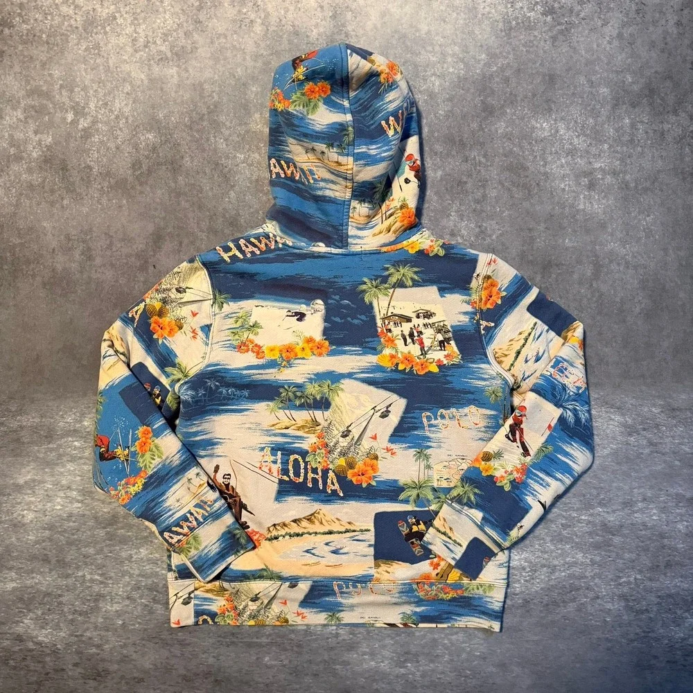 Polo Ralph‎ Lauren Kids L 14-16 Aloha Ski Hawaii Sherpa Lined Hoodie Blue Multi